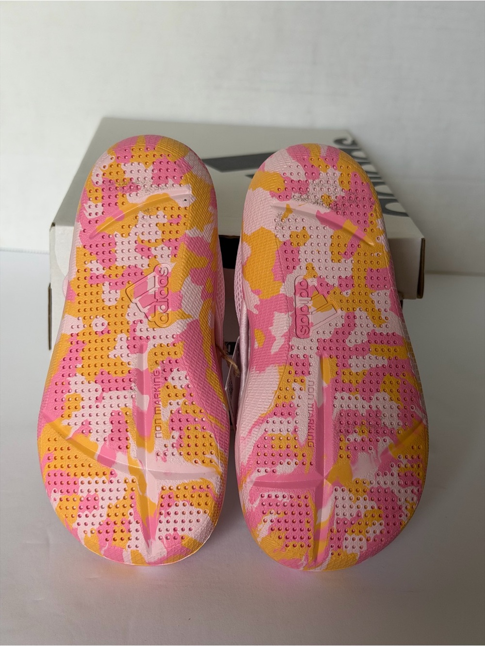Adidas Kids Pink Mesh Slip-On Sandals with Yellow Accent - Picture 4 of 6
